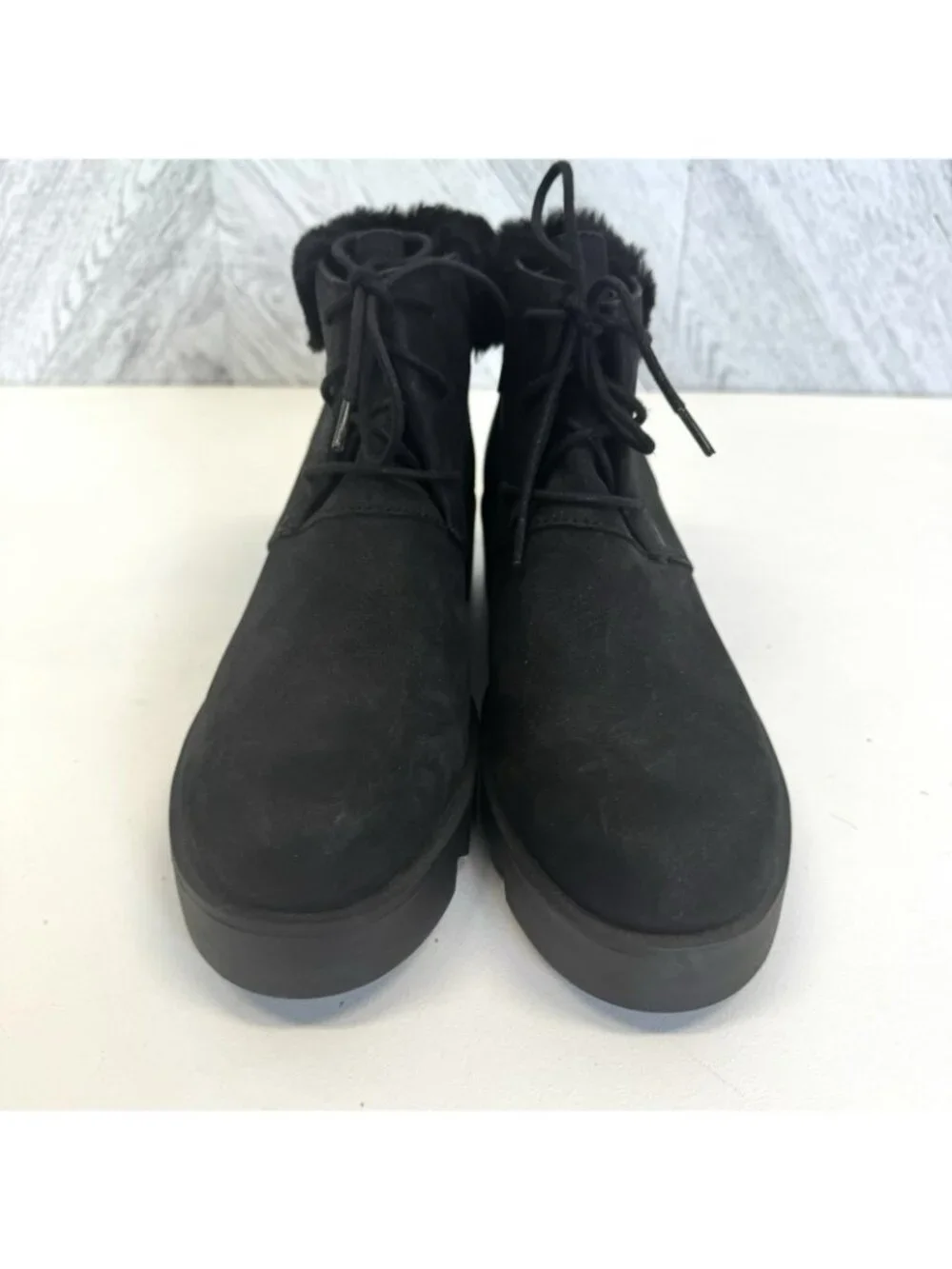 Eileen Fisher Kenille Boots Womens Size 8.5 Black Wedge Shearling Fur NEW NWOB
